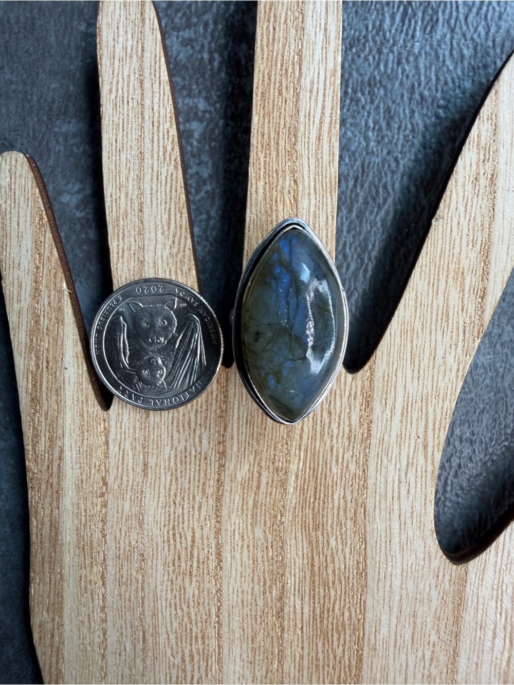 Labradorite Ring Size 8.5 Silver Jewelry 925 Overlay Academia Style Vintage Boho - Picture 4 of 4